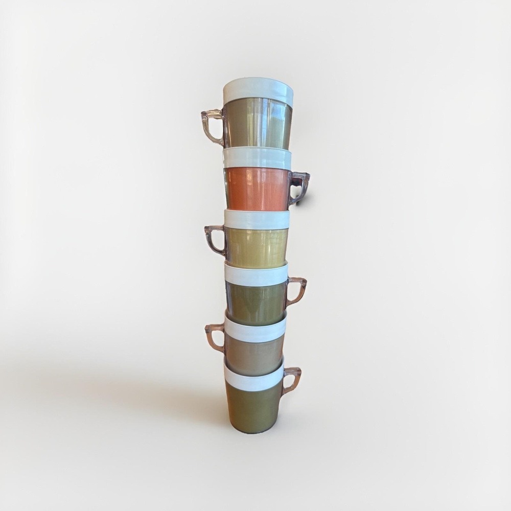 6 Vintage MCM‎ Ware Insulated Melamine Coffee Mugs Cups Plastic Paper 1960's